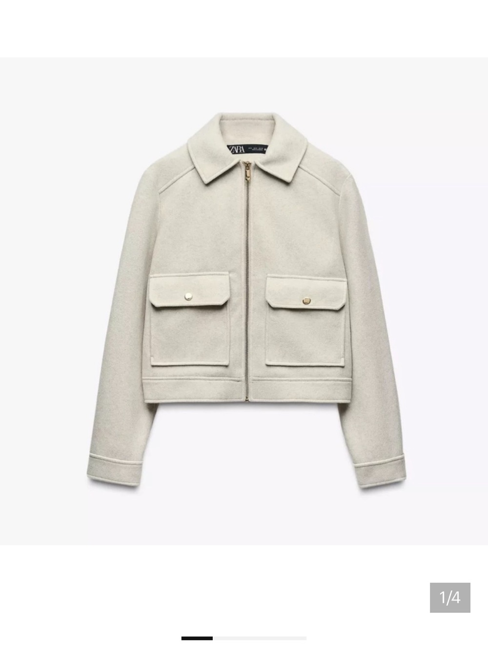 Zara Light Cream Cropped Utility Jacket with Flap Pockets